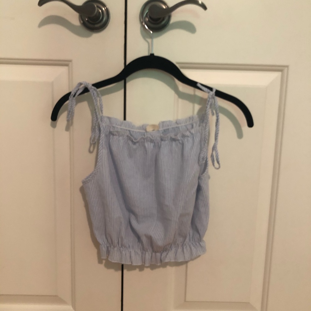 blue and white striped tank top
